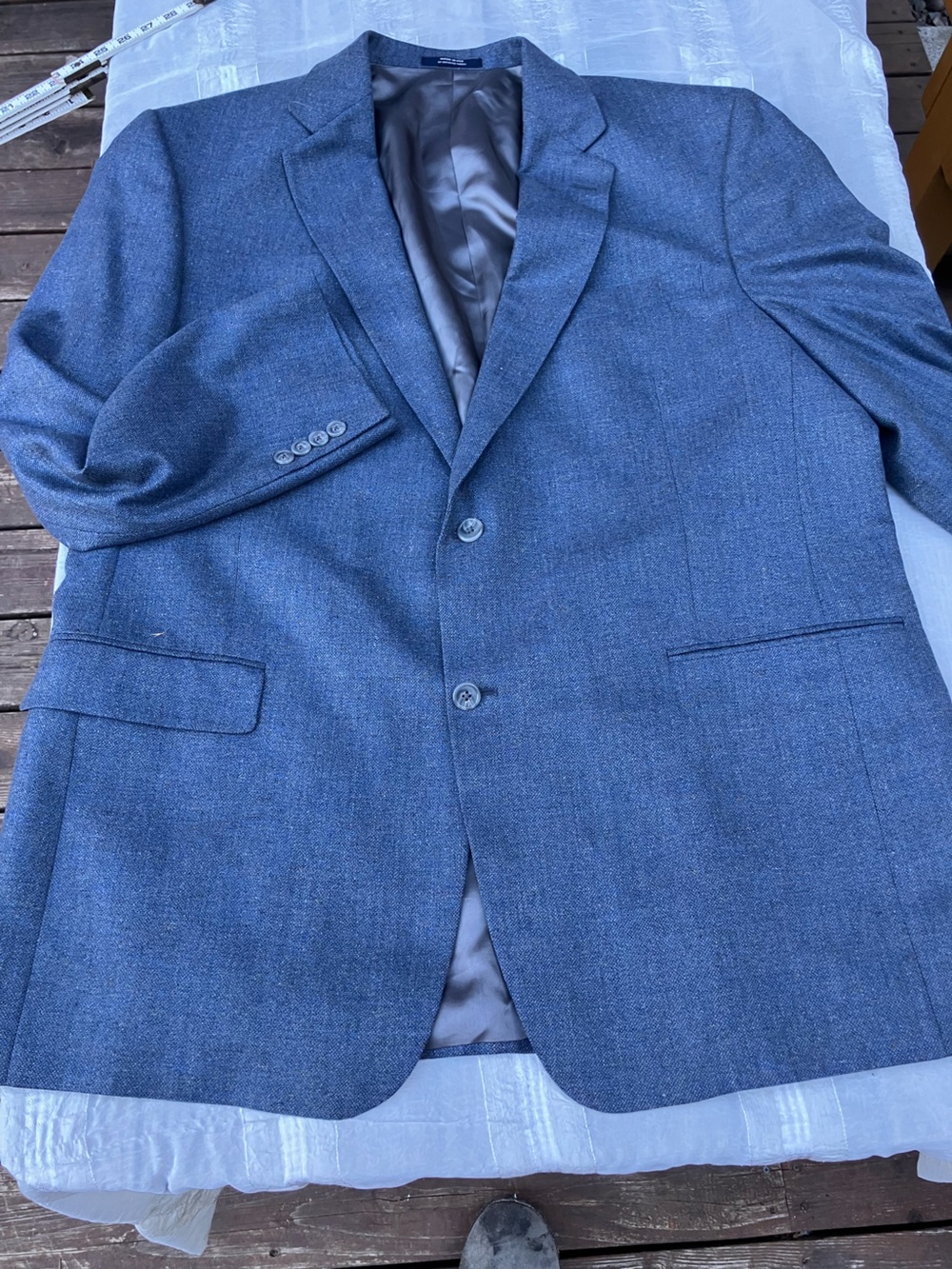 Hart Schaffner Marx hand tailored suit jacket 48L silk and wool steel blue
